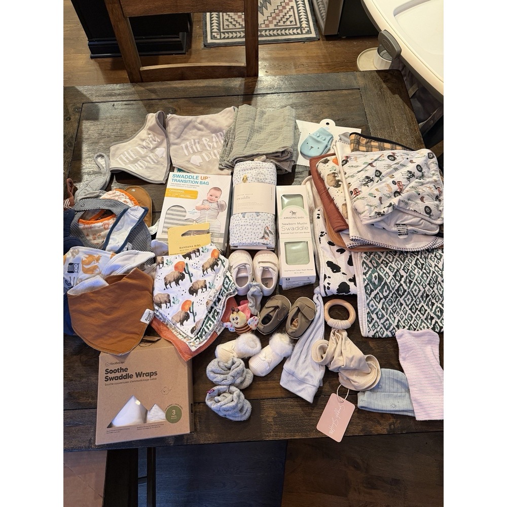 Baby Swaddle Blanket Bib Lot Love To Dream Copper Pearl Little Unicorn KeaBabies